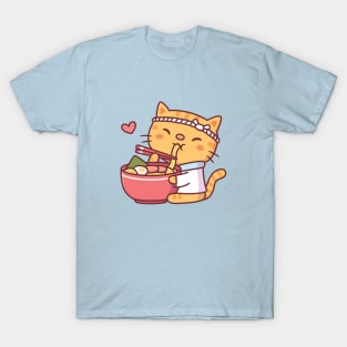 Cute Tabby Cat Chef Eating Ramen T-Shirt